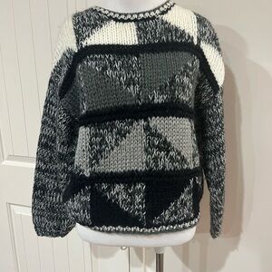 Vintage hand knit monochrome Chic Black and White Women's Sweater